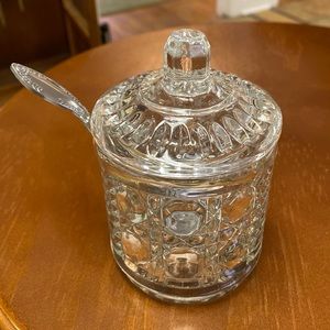 Vintage Button and Cone Marmalade Glass Jar and Stainless Steel Spoon
